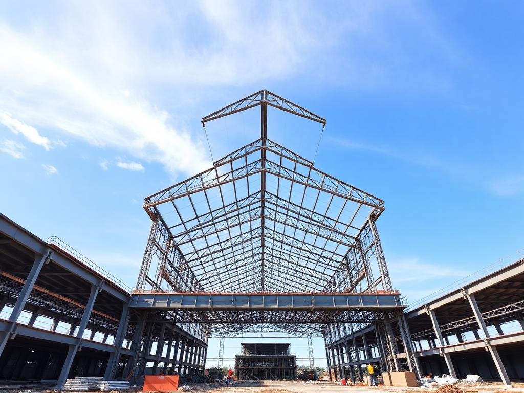 Galpão industrial em estrutura metálica em construção
